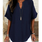 👚 54% DE RÉDUCTION! 🔥 Top Ample à Manches Courtes Tendance – Col en V Cranté, Ourlet Asymétrique & Tissu Léger (5 Couleurs, S–2XL) 🌸