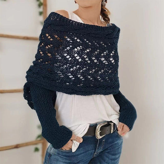 Women’s Cut-out Knitted Shawl with Double Sleeves