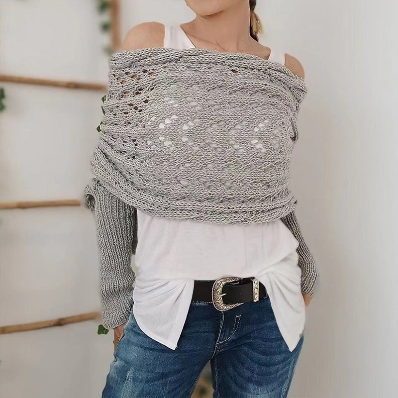 Women’s Cut-out Knitted Shawl with Double Sleeves