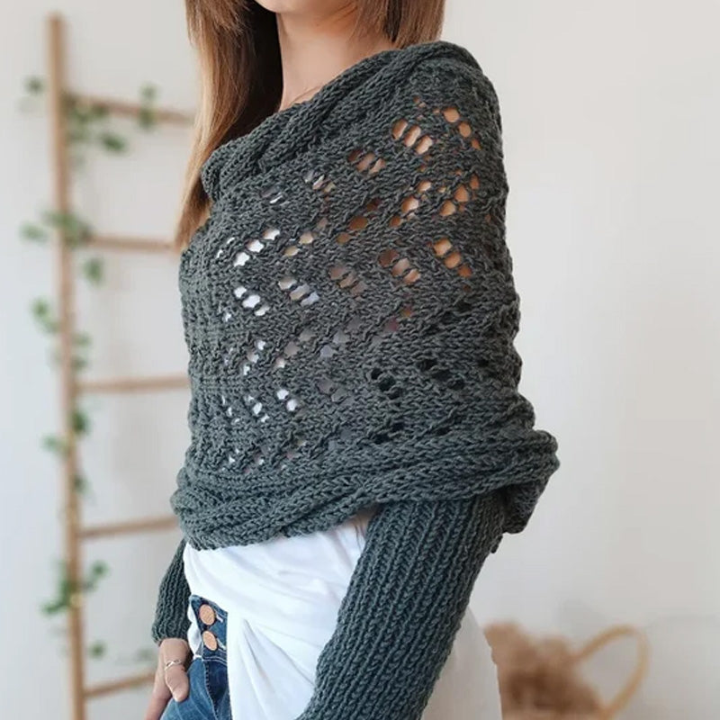 Women’s Cut-out Knitted Shawl with Double Sleeves