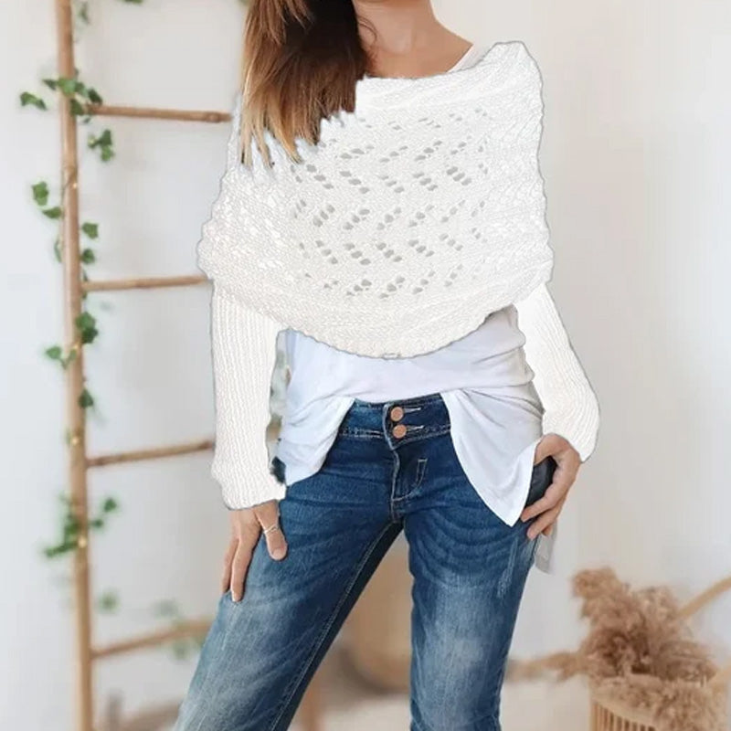 Women’s Cut-out Knitted Shawl with Double Sleeves