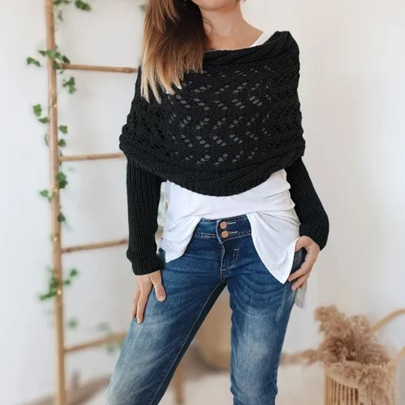 Women’s Cut-out Knitted Shawl with Double Sleeves