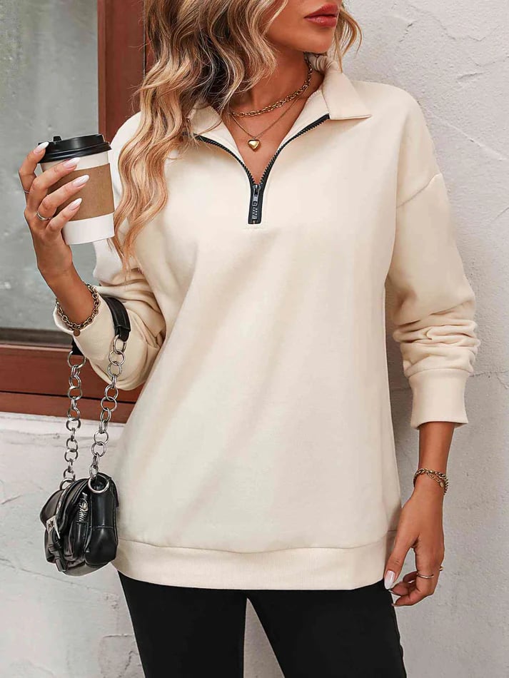🔥Last Day Sale 49%🔥Womens Zip-Up Dropped Shoulder Sweatshirt