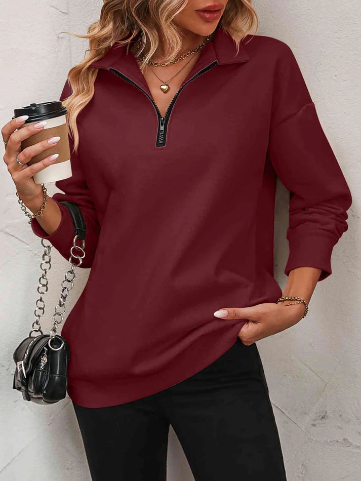 🔥Last Day Sale 49%🔥Womens Zip-Up Dropped Shoulder Sweatshirt