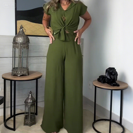 Women’s Wide-Leg Stretchy Pants with Drawstring Waist
