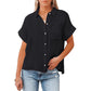 Women's Trendy Short Sleeve Loose Fit Shirt with Pocket