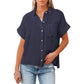 Women's Trendy Short Sleeve Loose Fit Shirt with Pocket