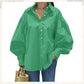 Women's Casual Solid Color Lantern Sleeve Lapel Shirt