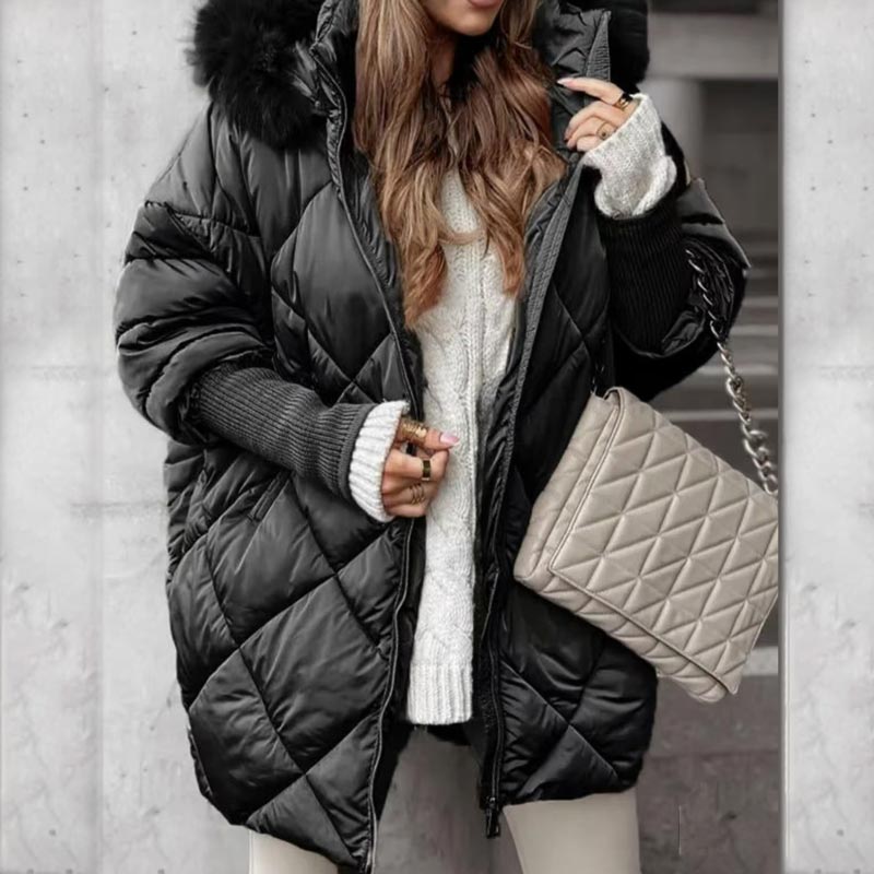 Women’s Fashion Mid-length Parka 🧥✨ – Autumn And Winter Knit Sleeve Patchwork, Flattering Fit for Cold Days