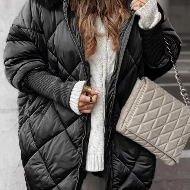Women’s Fashion Mid-length Parka 🧥✨ – Autumn And Winter Knit Sleeve Patchwork, Flattering Fit for Cold Days
