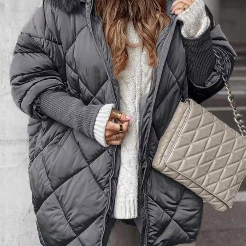 Women’s Fashion Mid-length Parka 🧥✨ – Autumn And Winter Knit Sleeve Patchwork, Flattering Fit for Cold Days