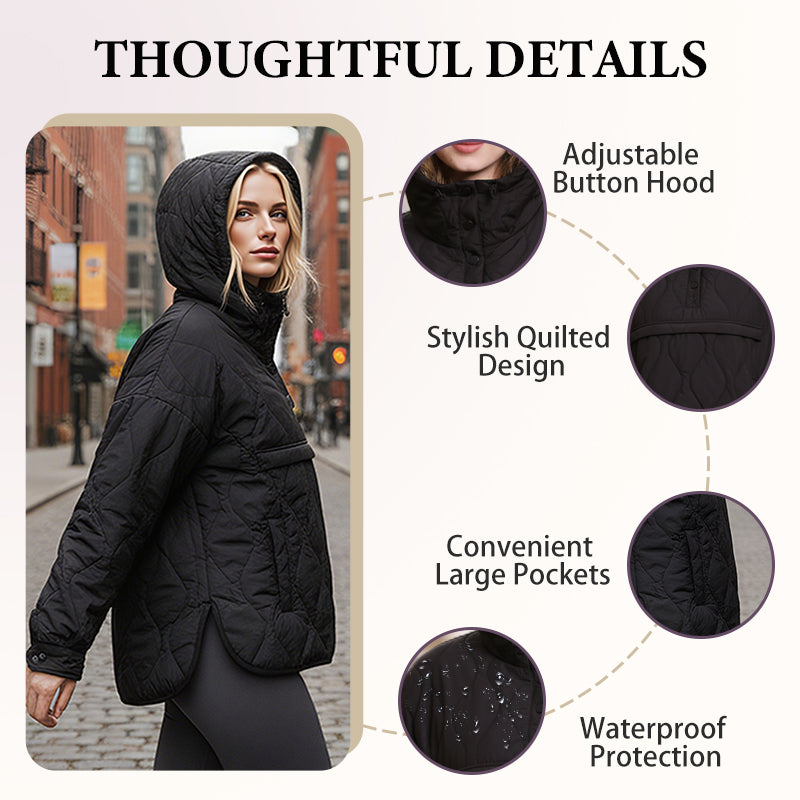 Women's Lightweight Waterproof Quilted Pullover Hoodie