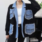 Women’s Patchwork Denim Lapel Cardigan
