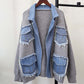 Women’s Patchwork Denim Lapel Cardigan