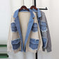 Women’s Patchwork Denim Lapel Cardigan