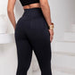 High-Waist Elastic Skinny Pants with Metal Belt Detail