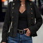 Women's Solid-Color Faux Suede Double-Breasted Short Jacket