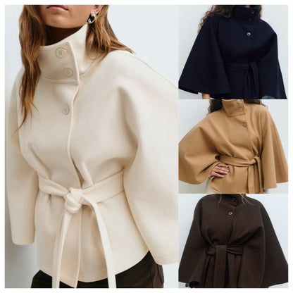 🍁Autumn Special-Sale 50% off - Women's Stand Collar Shawl Coat (with Belt)🧶Chic, Comfortable & Made for Every Occasion