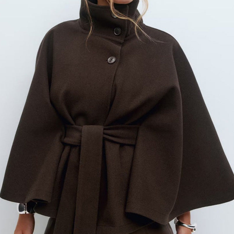 🍁Autumn Special-Sale 50% off - Women's Stand Collar Shawl Coat (with Belt)🧶Chic, Comfortable & Made for Every Occasion