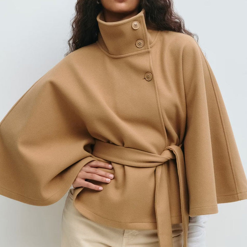 🍁Autumn Special-Sale 50% off - Women's Stand Collar Shawl Coat (with Belt)🧶Chic, Comfortable & Made for Every Occasion