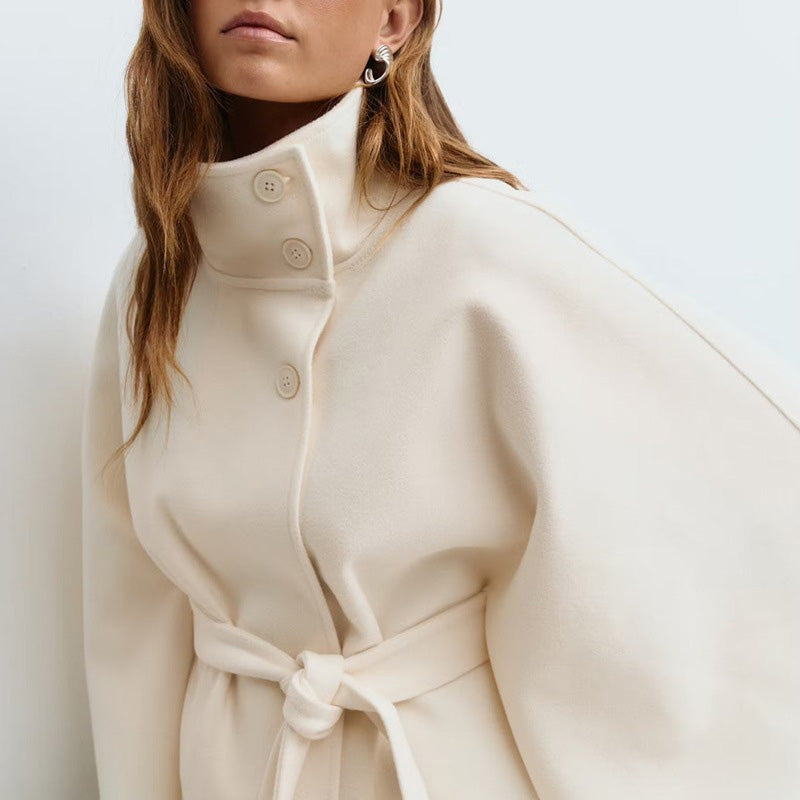 🍁Autumn Special-Sale 50% off - Women's Stand Collar Shawl Coat (with Belt)🧶Chic, Comfortable & Made for Every Occasion