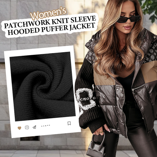 ❄️LAST DAY PROMOTION - 50%OFF 💖 Women’s Patchwork Knit Sleeve Hooded Puffer Jacket