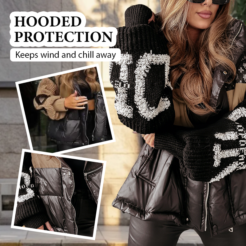 ❄️LAST DAY PROMOTION - 50%OFF 💖 Women’s Patchwork Knit Sleeve Hooded Puffer Jacket