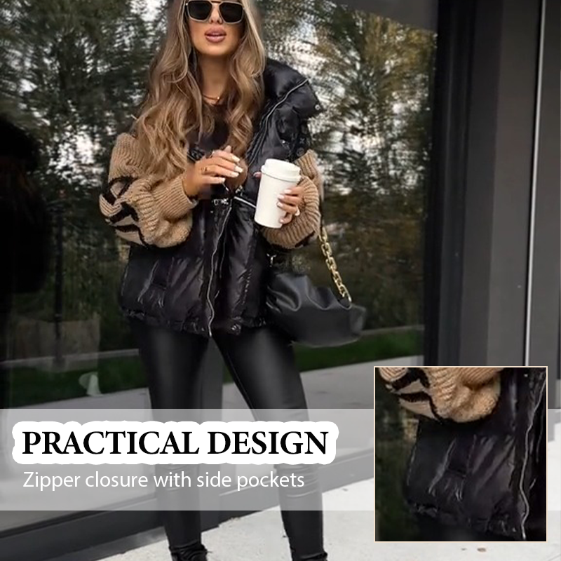 ❄️LAST DAY PROMOTION - 50%OFF 💖 Women’s Patchwork Knit Sleeve Hooded Puffer Jacket