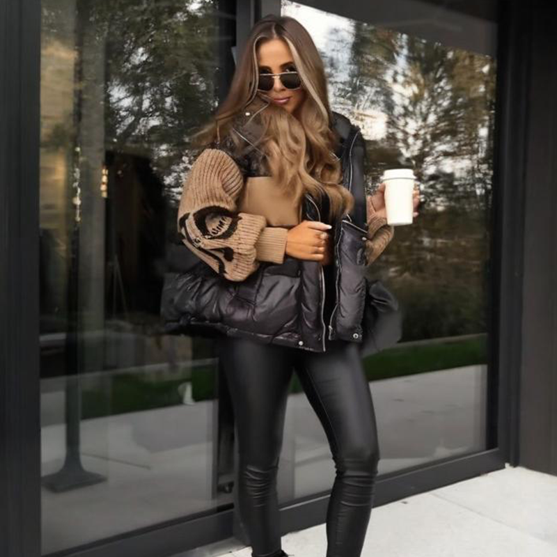❄️LAST DAY PROMOTION - 50%OFF 💖 Women’s Patchwork Knit Sleeve Hooded Puffer Jacket