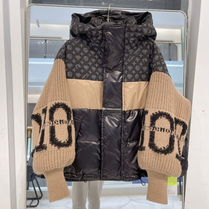 ❄️LAST DAY PROMOTION - 50%OFF 💖 Women’s Patchwork Knit Sleeve Hooded Puffer Jacket