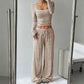 Striped Knit Slim Fit Top & Wide-Leg Pants Set