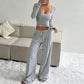 Striped Knit Slim Fit Top & Wide-Leg Pants Set
