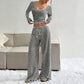 Striped Knit Slim Fit Top & Wide-Leg Pants Set