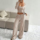 Striped Knit Slim Fit Top & Wide-Leg Pants Set
