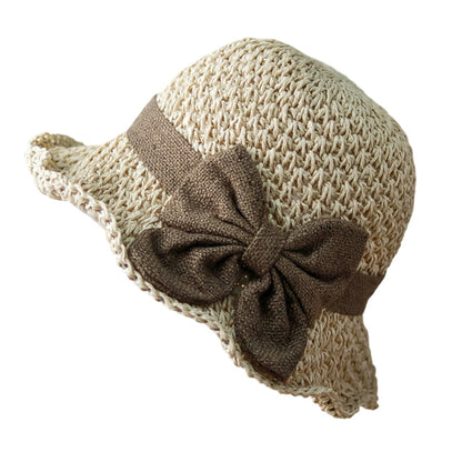 👒🌞 PROMO -50% ! Chapeau de Soleil Tressé avec Nœud – Large Bord, Ajustable & Pliable pour Voyage (Kaki/Beige)